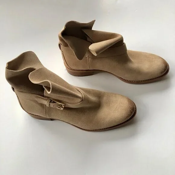 MICHAEL KORS ankle suede leather cut boot gold hardware buckle logo all season 8 - Picture 4 of 15